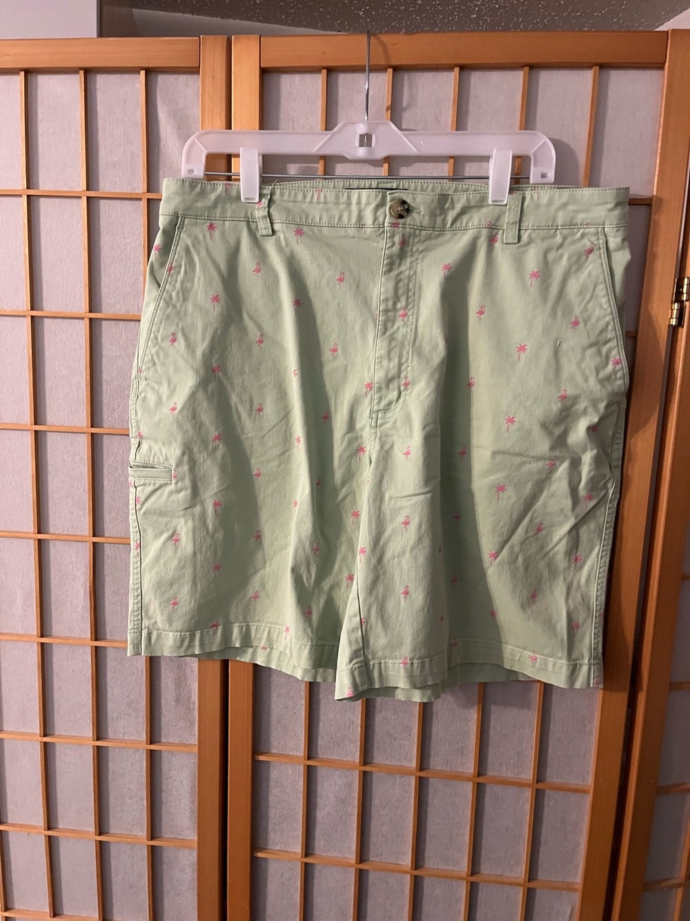 Tackle & Tides Men 36 Chino Shorts L. Green Flamingo Palm Cotton Tropical Beach